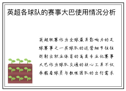 英超各球队的赛事大巴使用情况分析