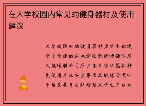 在大学校园内常见的健身器材及使用建议